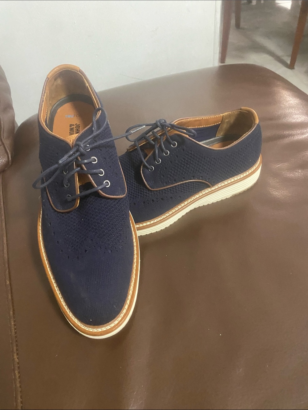 Johnston & Murphy Navy Knit Derby with Tan Accents